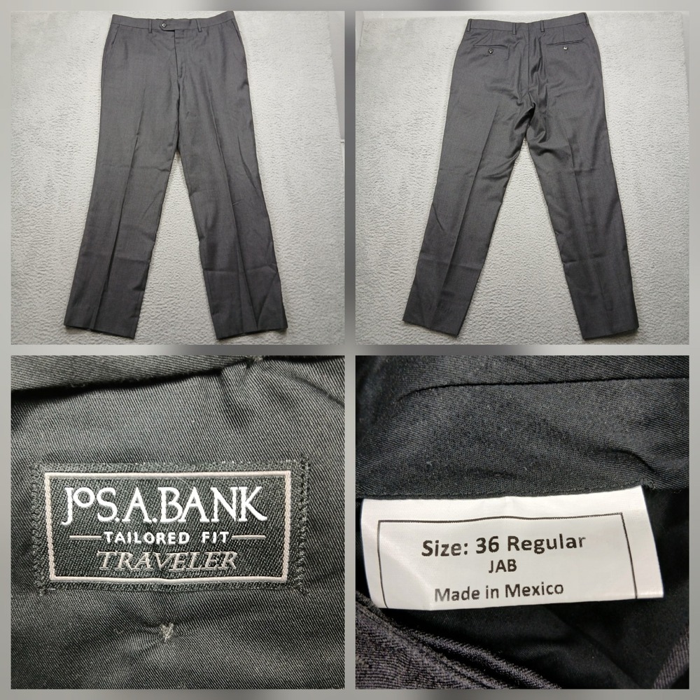 Jos A Bank Mens 36R Traveler Tailored Fit Dress Pants Gray